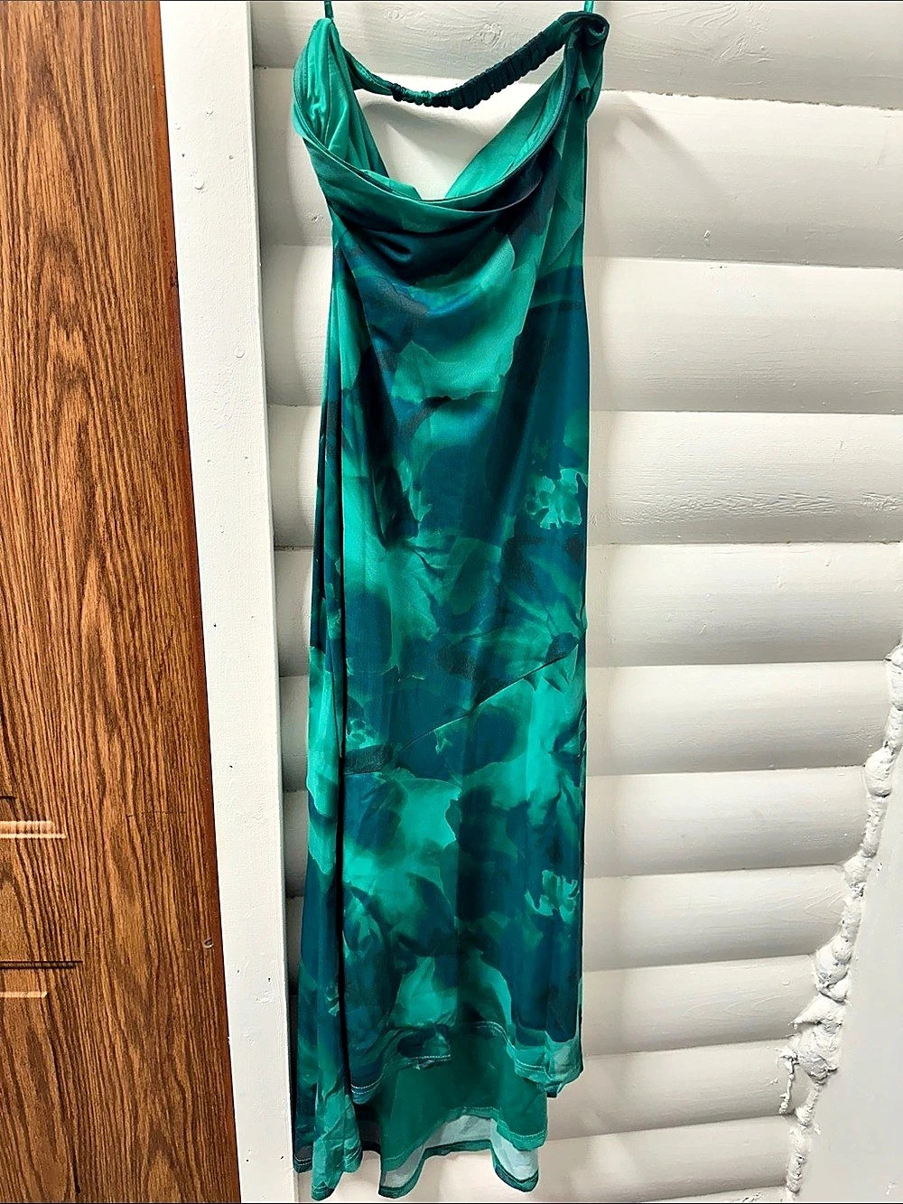 Lulus Glowing Presence Light Green Floral Satin Halter Maxi Dress size Small